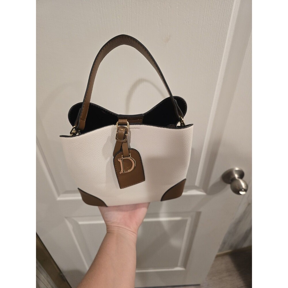 D'Orsay Women's Leather Hand Bag Tan and White From Inaya Collection - Picture 2 of 5